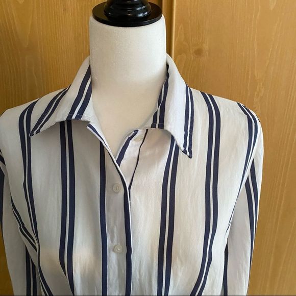 Brandy Melville J. Galt • Striped Crop Cinch Tie Waist Blouse - Picture 3 of 10